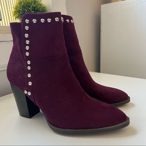 Qupid Maroon Velvet Studded Maroon Bootie